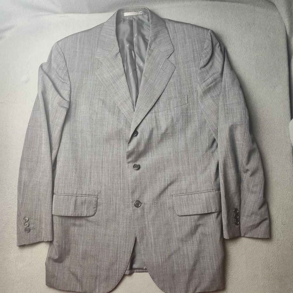 Salvatore Ferragamo Blazer Men 50 IT 40R Gray Blue Windowpane Wool Made in Italy